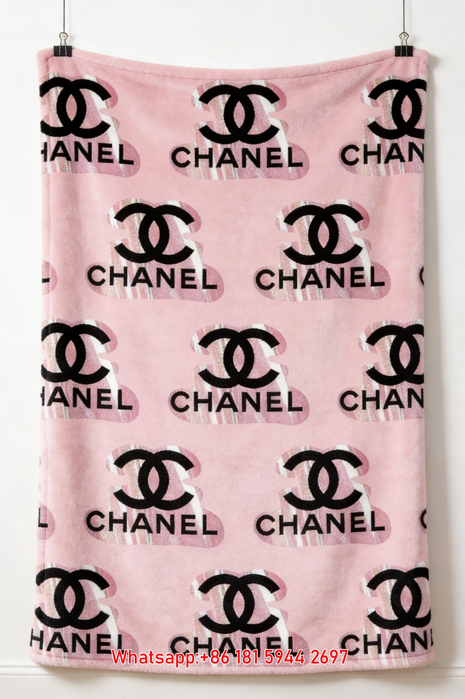 Chanel Pink Holographic CC Logo Flannel Throw Blanket IMG_7080